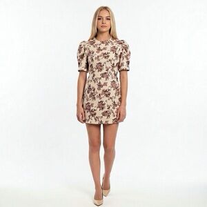 En Saison Blush Pink Floral Jacquard Puff Sleeves Mini Dress